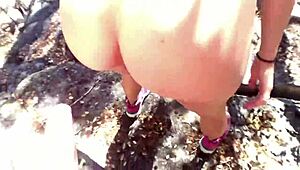 blonde athlete meets stud in sequoias for outdoor pov fucking with big cock