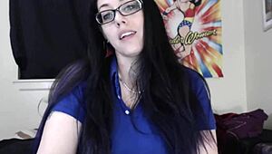 Latina nerd goddess in glasses rips jeans during punished striptease card game domination