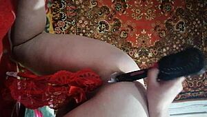 machine pounds pussy hard during intense oral blowjob sex action