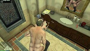 GTA 5 Trevor rams Amanda's big tits and juicy ass hard in steamy bathroom fuck scene with bouncing boobs everywhere