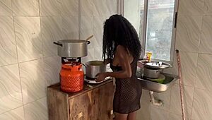 innocent kitchen play turns into wild pussy squirting chaos with monster cock machine