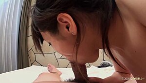 brunette babe pussy mouth stuffed cock cum creampie pov