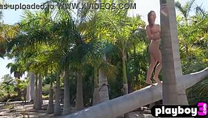 Stunning Brunette MILF Rips Clothes Off And Strips Naked To Show Huge Tits And Juicy Ass Outdoors!