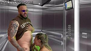 Pregnant neighbor deepthroats in elevator I cum all over