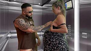 Pregnant neighbor deepthroats in elevator I cum all over