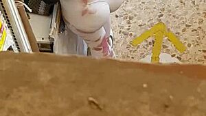 check out this bitch's leggings ripping wide open when she bends over