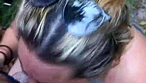 me and my cute blonde gf head to the public woods for interracial deepthroat blowjob and cum swallow adventure 🌳💦🍆