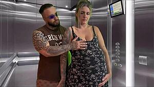 Pregnant neighbor deepthroats in elevator I cum all over