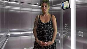 Pregnant neighbor deepthroats in elevator I cum all over