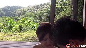 Japanese horny Maki Horiguchi wears kimono for hard outdoor fuck with lover