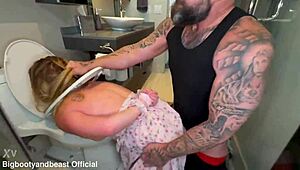 blonde slut face fucked hard over toilet seat amateur roleplay