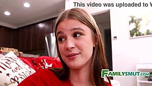 Tree trimming turns into family Christmas threesome