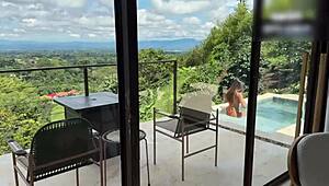 hot pov blowjob from blonde and brunette in steamy threesome