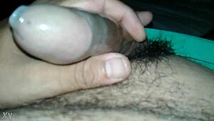 little condom-wrapped small cock gets solo stroke session in closeup