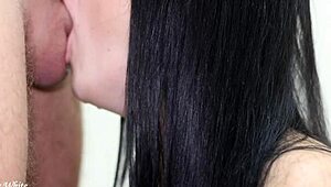 watch my perfect lips deepthroat his monster cock till he explodes cum in my mouth closeup