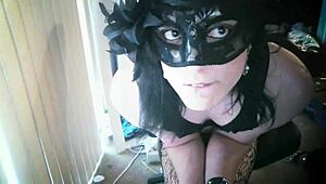 pretty amateur shemale with muscular legs and natural tits strokes her cock masked on webcam closeup cumshot