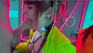 goth teen sneaks into rave bathroom for public sloppy deepthroat gag on big cock