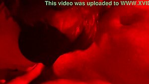 Wife blindfolded gives chubby deepthroat blowjob close-up swallows cum side view