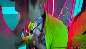 goth teen sneaks into rave bathroom for public sloppy deepthroat gag on big cock