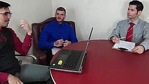 Slutty office trailer turns into crazy orgy with double penetration anal blowbang and cumshots everywhere