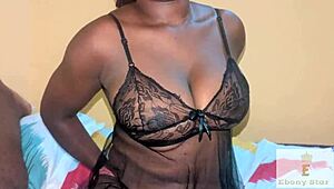 Ebonystar bounces on Jackcock's huge black dick till explosive orgasm creampie