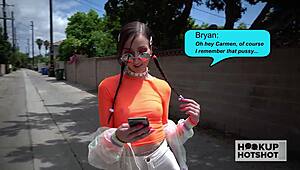 Skinny Carmen Rae gags rims Bryan Gozzling facial