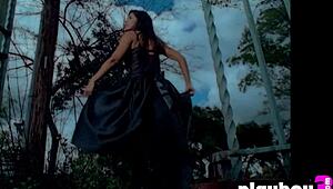 Amanda Cerny flaunts her big fake tits and curvy sexy ass outdoors