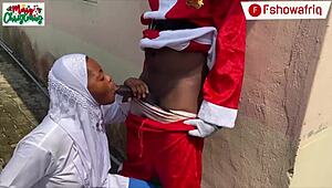 Camera catches long-dick santa stroking cock before gifting wet pussy