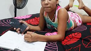 Colombian stepsis from school begs for doggystyle pounding help!