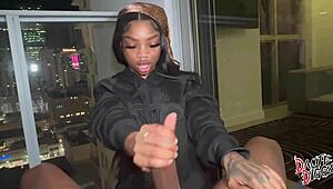 Bubble butt mystikal menace creams on bbc balcony ride moaning wet pussy lips