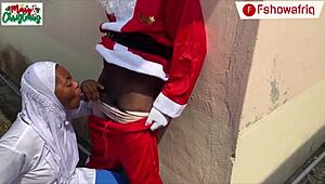 Camera catches long-dick santa stroking cock before gifting wet pussy