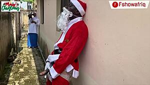 Camera catches long-dick santa stroking cock before gifting wet pussy