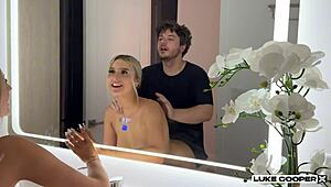 Fucking hot blonde Cas Summer's huge natural big tits bounce doggystyle rough