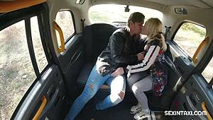 sexy blonde widow picks up dude in taxi for hardcore blowjob car sex handjob