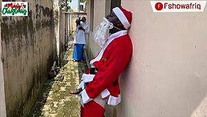 Camera catches long-dick santa stroking cock before gifting wet pussy
