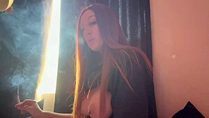 artemisia love smokes cigs in solo fetish with big natural tits out.