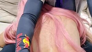 My heart races watching her deepthroat then pussy slammed, lingerie ripped in raw girlfriend heat