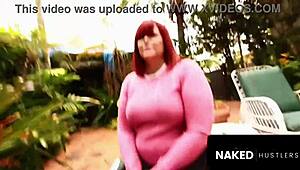 Redhead BBW milf meets hot young trainer outside Miami home.