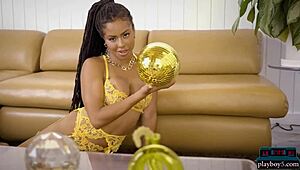 Watch curvy ebony milf Kira Noir slowly strip out of business suit revealing fat ass and big tits underneath