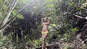 Monika Fox flashes pierced tits then quickie bj cumswallow in jungle 🌿💦👅