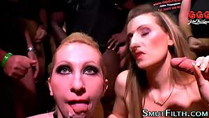 Kinky European Skanks Guzzle Cum in Bizarre Bukkake Blowbang with Cum Swapping Fetish Action