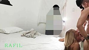 Blonde backstage with two Rio beach guys recording trailer