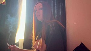 artemisia love smokes cigs in solo fetish with big natural tits out.