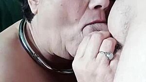 Marie the chained maid slut gets bent over pissed on and throated hard outdoors