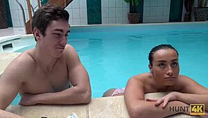 Hunt4k. Brunette teen picked up for cash and fucked hard poolside hidden cam 😏💦