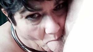 Marie the chained maid slut gets bent over pissed on and throated hard outdoors