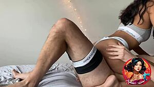 INDIAN DESI COLLEGE BABE RIDES ROOMMATE COCK IN CALVIN KLEINS HUGE LOAD