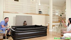 busty gal ritchie teases seth gamble with wet nuru massage