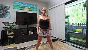 STEPSIS KEEPS WORKING OUT But I Can't Hold Back Cumming On Her Tits!