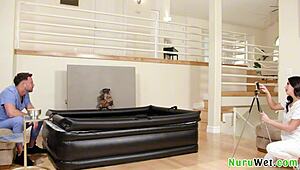 busty gal ritchie teases seth gamble with wet nuru massage